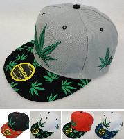 Snap-Back Flat Bill Cap [Marijuana] - Assorted Colors.